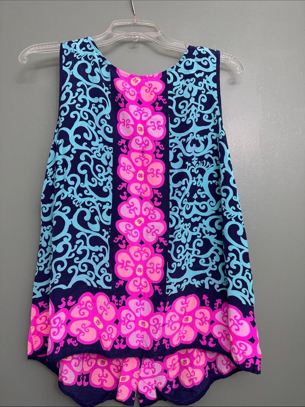 Lilly Pulitzer Bright Floral Print Sleeveless Tank - Navy, Aqua & Hot Pink